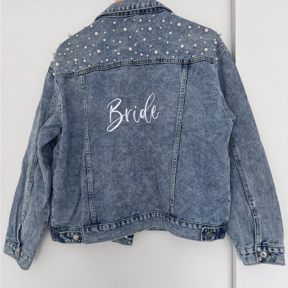 Denim Pearl-Embellished Bride Jacket